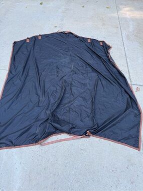 Horse RAIN cover w/ openings for stirrup leathers Navy w/ Tan Trim L/ XL